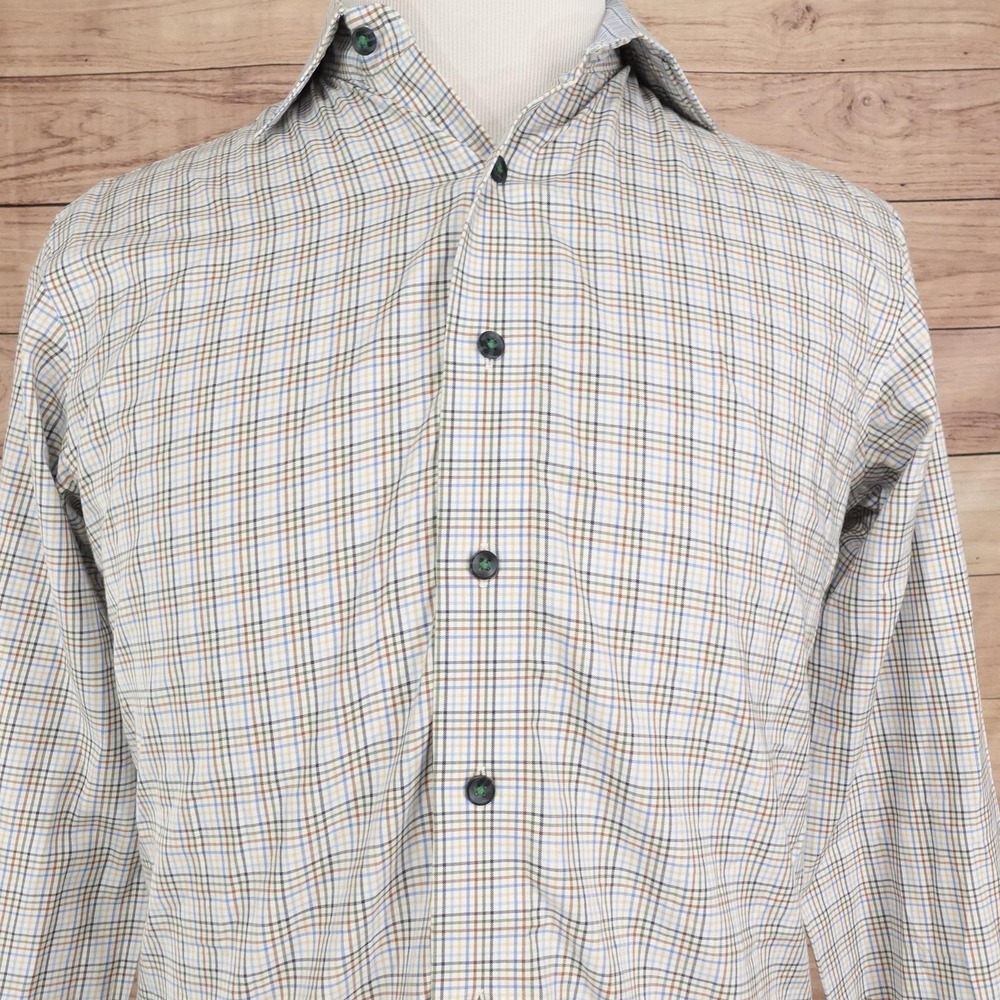 Lorenzo Uomo Dress Shirt Mens 15 34/35 Slim Fit Plaid Non-Iron Long Sleeve